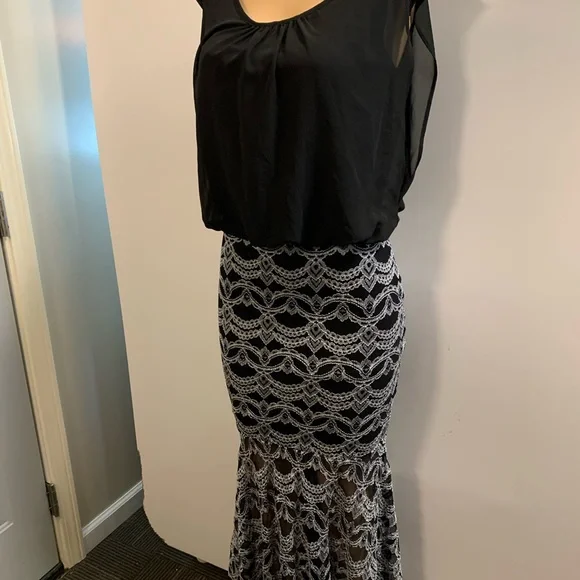 Women junior silver black high- low Bodycon mermaid maxi dress size (M) - Picture 4 of 11